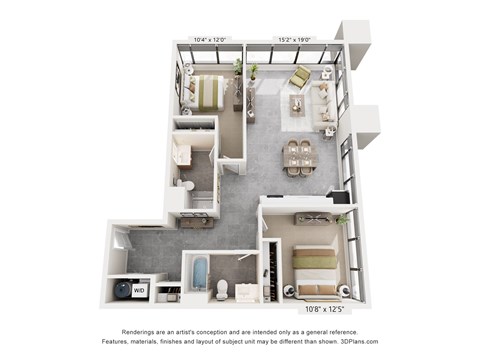 Floor plan for 2 beds, 2 baths, 1061 sqft